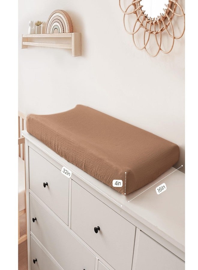 Konssy 2 Pack Muslin Changing Pad Covers for Boys, Ultra Soft & Breathable Cotton Baby Diaper Changing Table Covers, Neutral Nursery Diaper Changing Pad Sheets (Brown,Cream) - Image 3